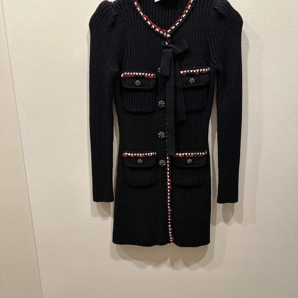 Self-Portrait Black Dress with Red and White Trim